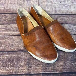 Frye Melanie Slip On Sneakers Cognac Brown Leather Flats Womens Shoes 9.5